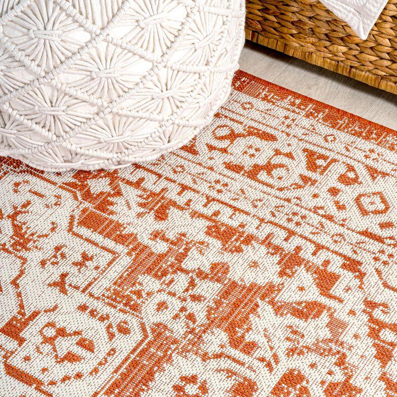 2' x 8' Sinjuri Medallion Textured Weave Indoor/Outdoor Runner Rug, Orange/Cream - JONATHAN Y