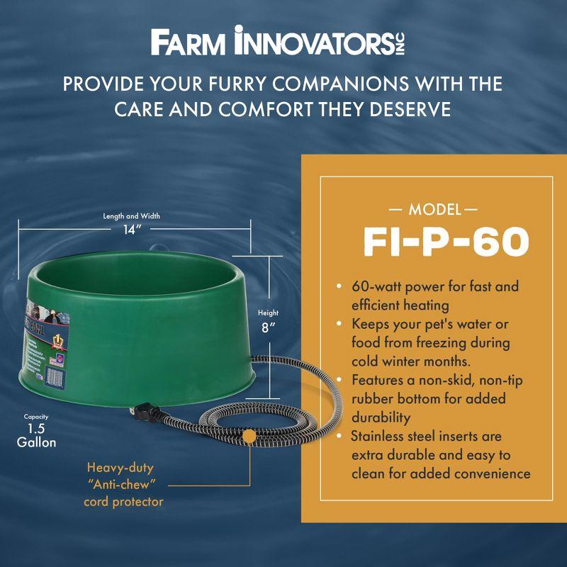 Farm Innovators P-60 1.5 Gallon Electric Heated Pet Water Bowl with Thermostatic Control and Anti Chew Cord Protector, 60 Watt, Green