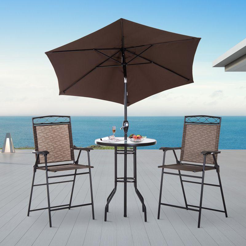 Brown 4-Piece Steel Patio Set with Umbrella and Glass Table