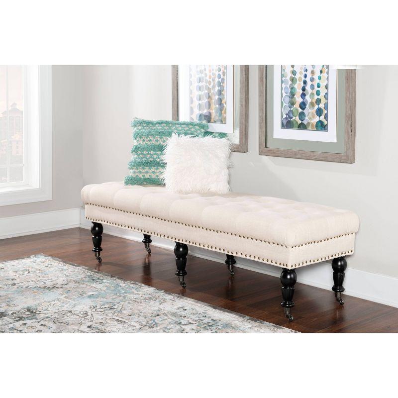 62" Isabelle Linen Tufted Bench with Nailhead Trim & Casters - Entryway, Bedroom - Linon