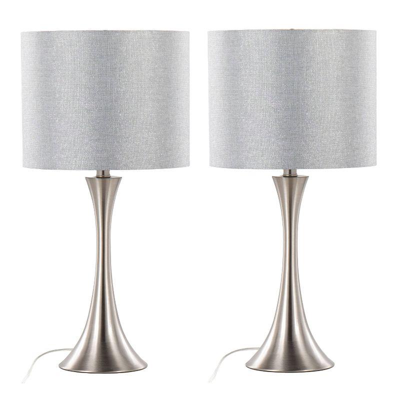 24" Pearl Silver Table Lamps with Grey Linen Shades, Set of 2