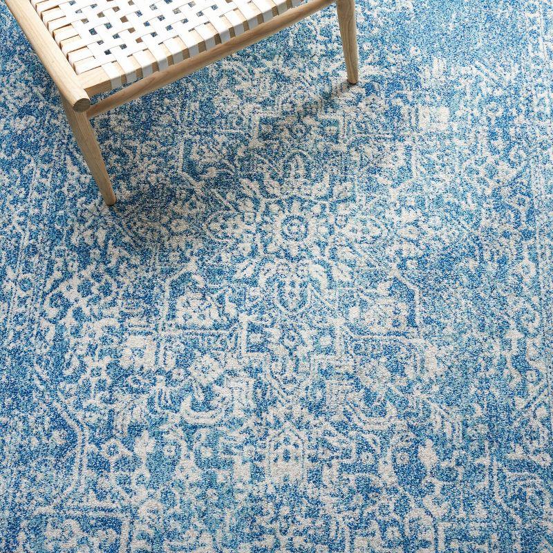 Reversible Blue and Ivory Square Synthetic Area Rug - 9'x9'