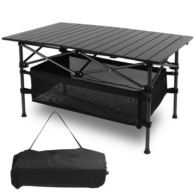 MPM Outdoor Folding Portable Picnic Camping Table, Aluminum Roll-up Table with Carrying Bag for Beach Backyard BBQ Party