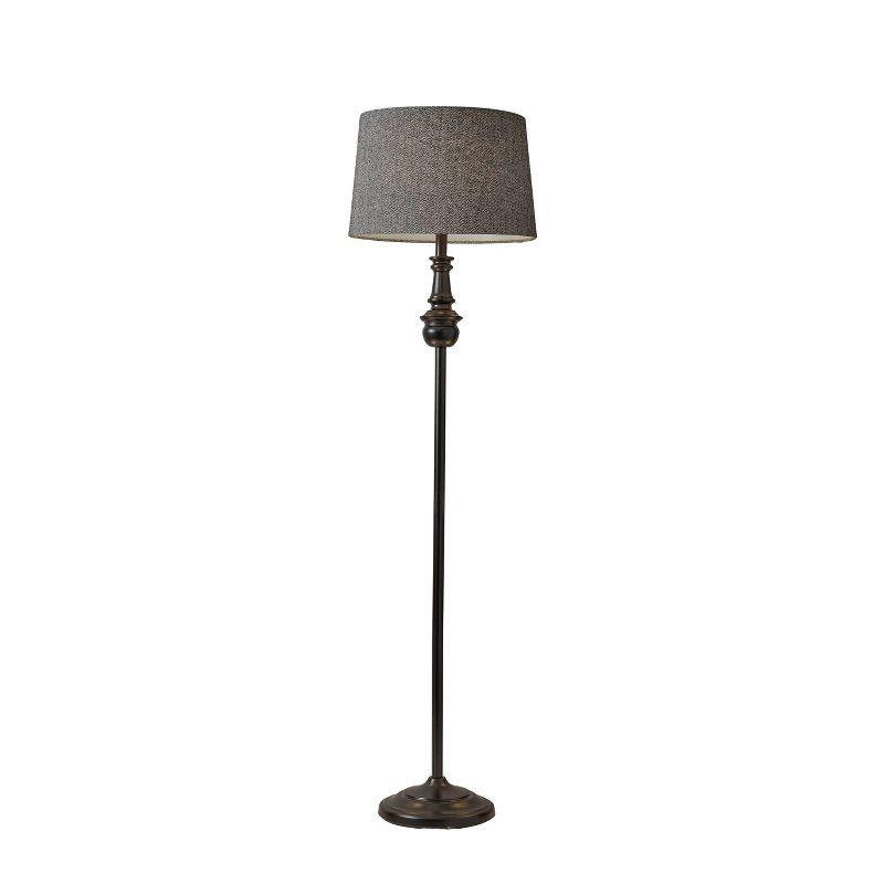 Elegant Charles 60" Black Metal Floor Lamp with Herringbone Shade