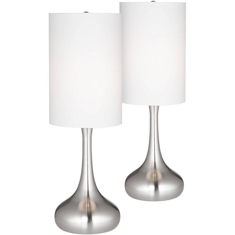 Brushed Steel Droplet Table Lamps with White Shades, Set of 2