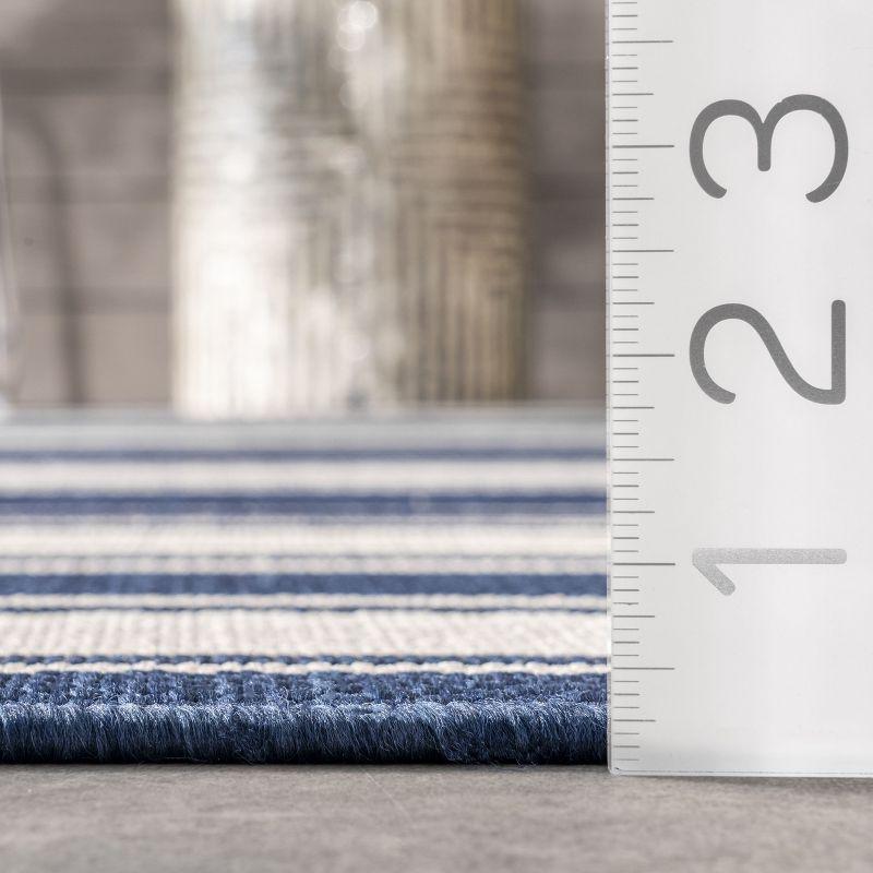 Navy and White Striped Rectangular Synthetic Area Rug