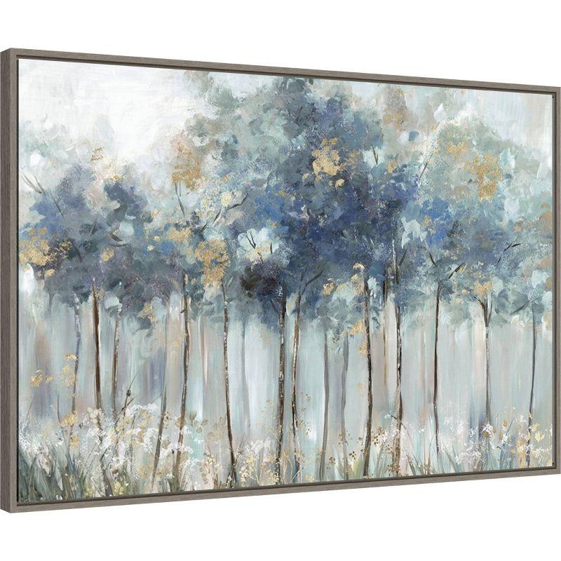 Amanti Art 33" x 23" Blue and Gold Forest by Allison Pearce Framed Canvas Wall Art Print : Canvas Print, Modern Home Decor