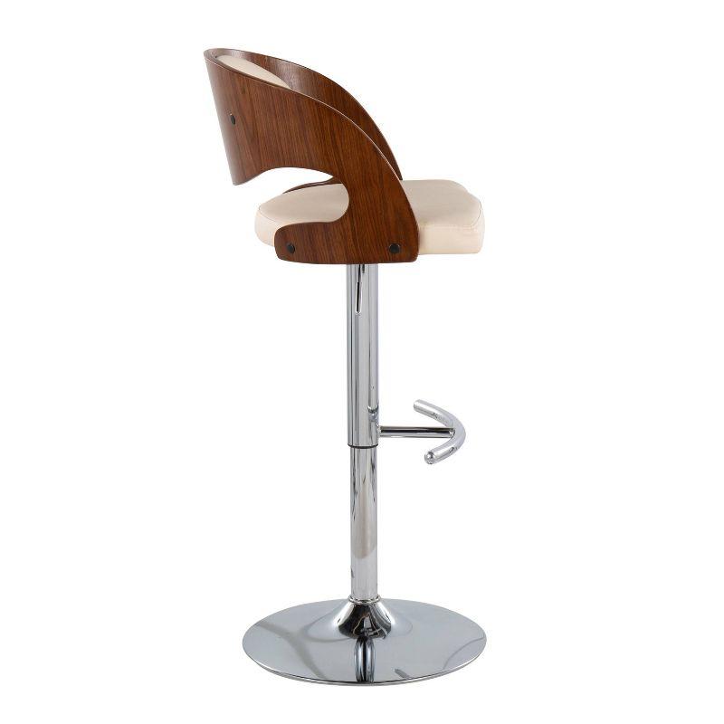 Set of 2 Walnut and Cream Adjustable Swivel Bar Stools