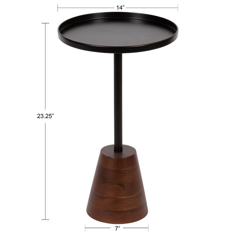 Kate and Laurel Tira Round Metal Side Table, 14x14x24, Black and Walnut Brown