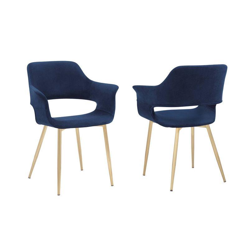 Gigi Velvet Metal Dining Room Chair Blue - Armen Living: Gold Legs, Ergonomic Back, High-Density Foam
