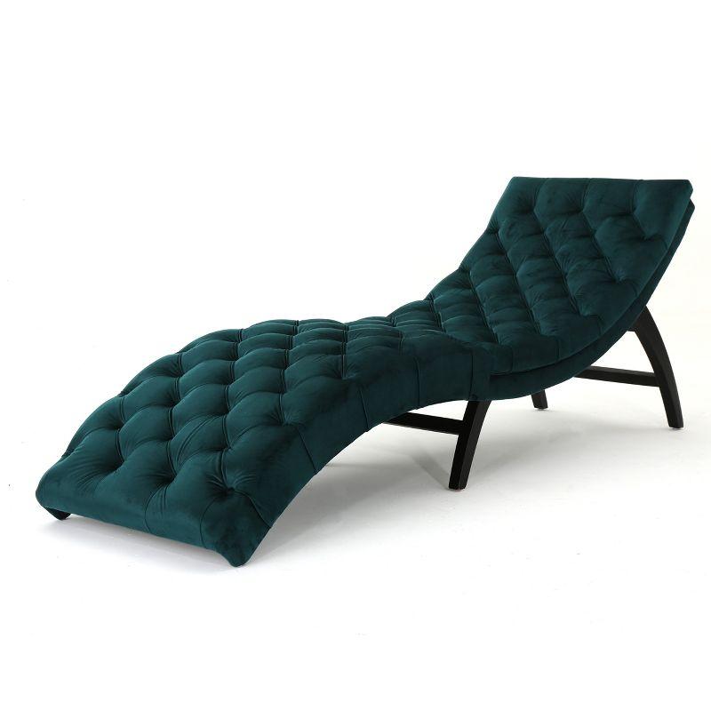 Elegant Teal Velvet Curved Chaise Lounge with Tufted Detail