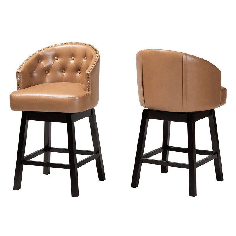 2pc Theron Faux Leather and Wood Swivel Counter Stool Set - Baxton Studio