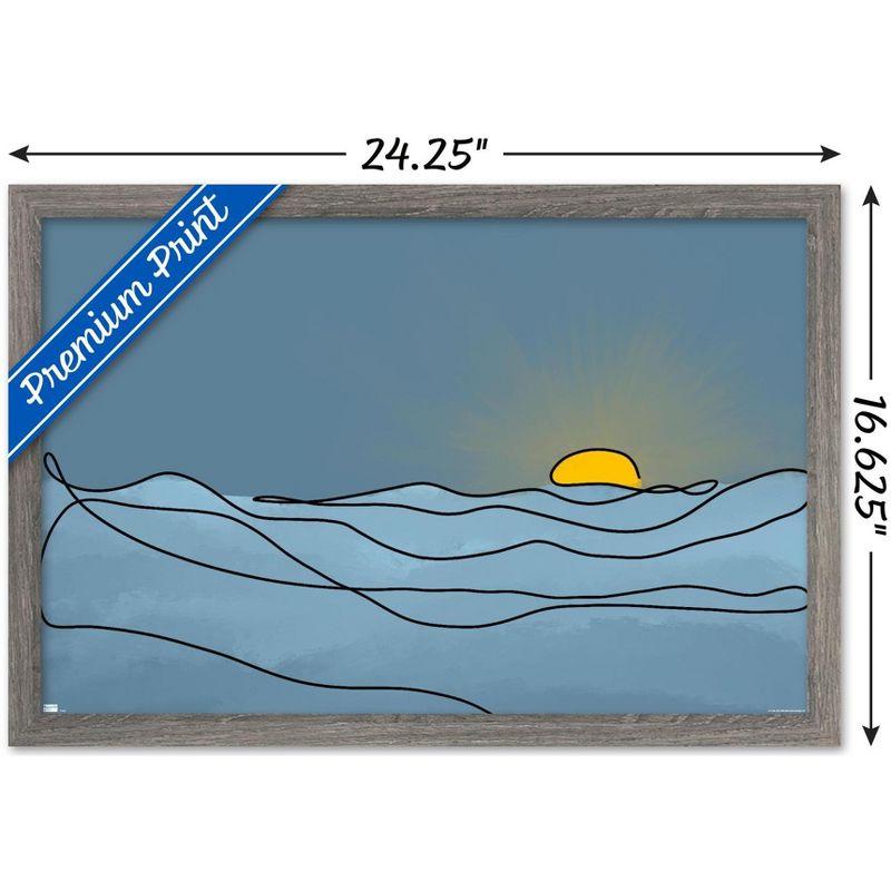 Gray Framed Abstract Landscape Sunset Digital Art Poster