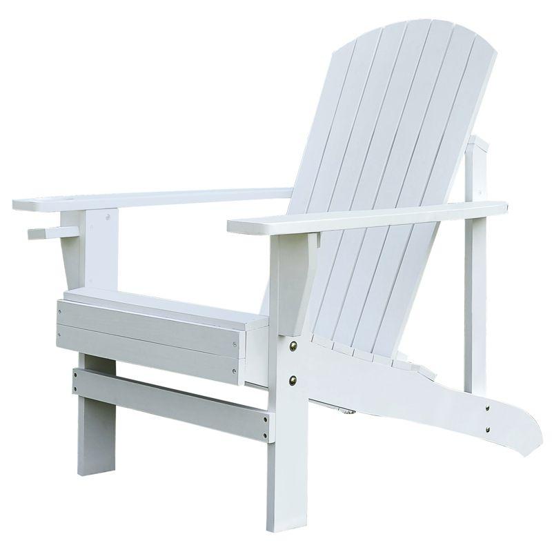 Outsunny Oversized Adirondack Chair, Outdoor Fire Pit and Porch Seating, Classic Log Lounge w/ Built-in Cupholder for Patio, Backyard, White