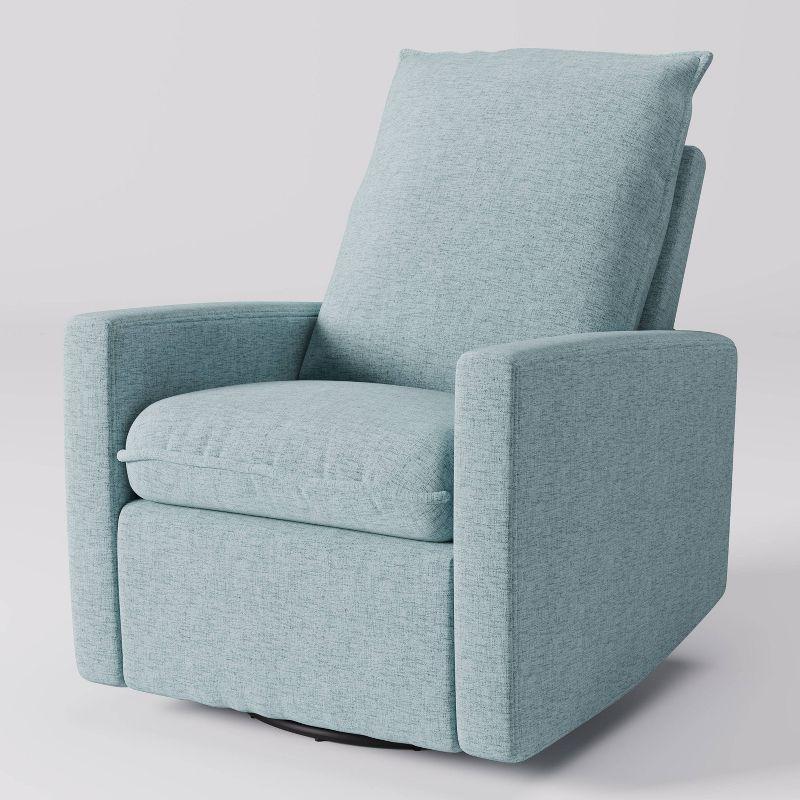 CorLiving Caillie Recliner Chair Light Blue: Upholstered Glider, 360 Swivel, Manual Recline