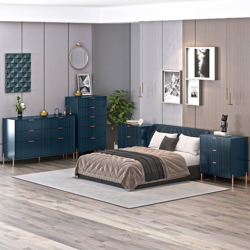 Festivo 4pc Modern Elegance Bedroom Chest and 6 Drawer Dresser and 3 Drawer Nightstands Set Navy