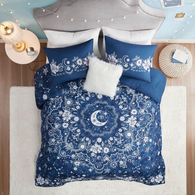 Navy Celestial Star Print Twin Comforter Set with Decorative Pillow