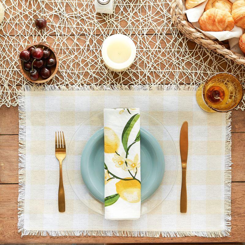 Design Imports Natural Heavyweight Check Fringed Placemat Set/6