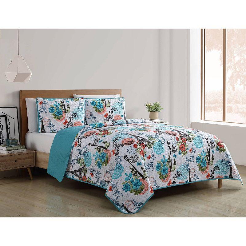 Eiffel Traditional Microfiber / Polyester Standard Floral Quilt Set