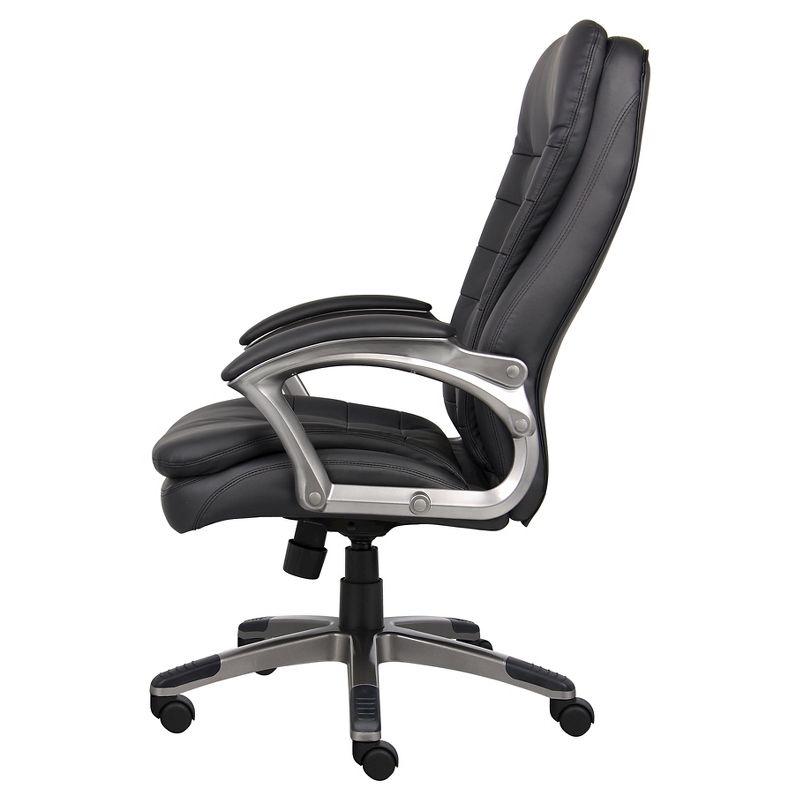 Boss Office Products High Back Executive Chair with Pewter Finished Base/Arms Black: Swivel, Adjustable, Metal Frame