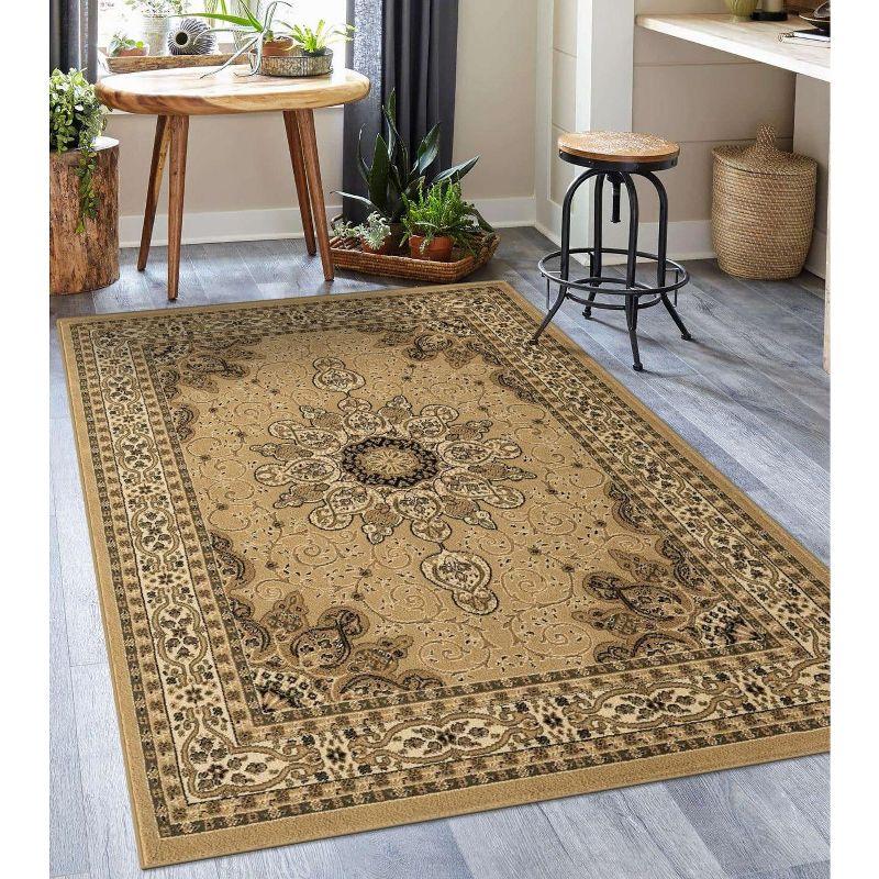 Elegant Beige 5' x 7' Oriental Medallion Synthetic Area Rug