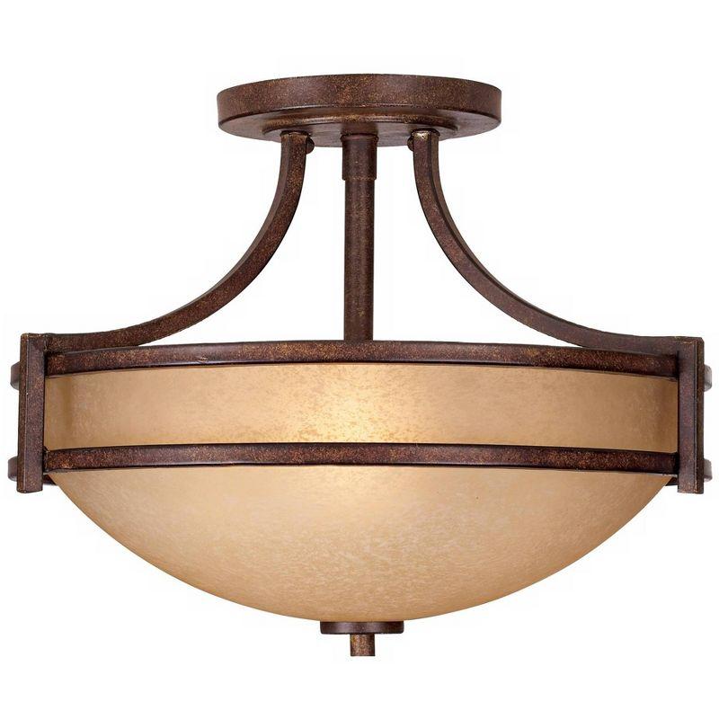 Franklin Iron Works Rustic Farmhouse Ceiling Light Semi Flush Mount Fixture Bronze 18" Wide Cream Scavo Glass Bowl Bedroom Kitchen