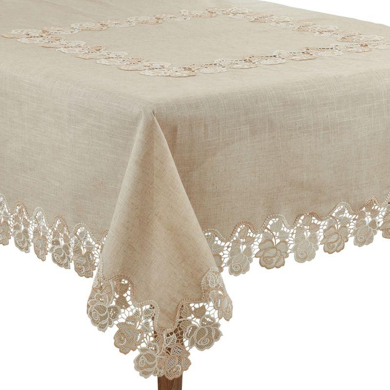 Natural Beige Floral Lace Rose Border Square Tablecloth