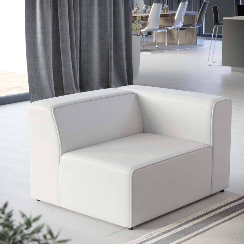 Expansive White Vegan Leather Right-Arm Chair with Elegant Piping