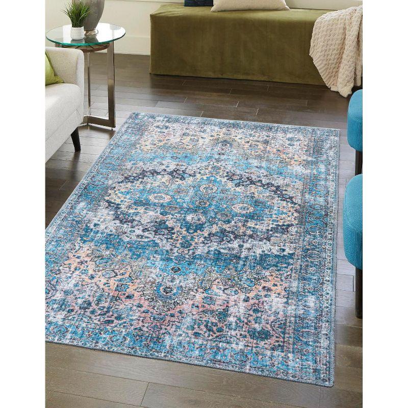 Mangata Blue Rectangular Washable Chenille Area Rug