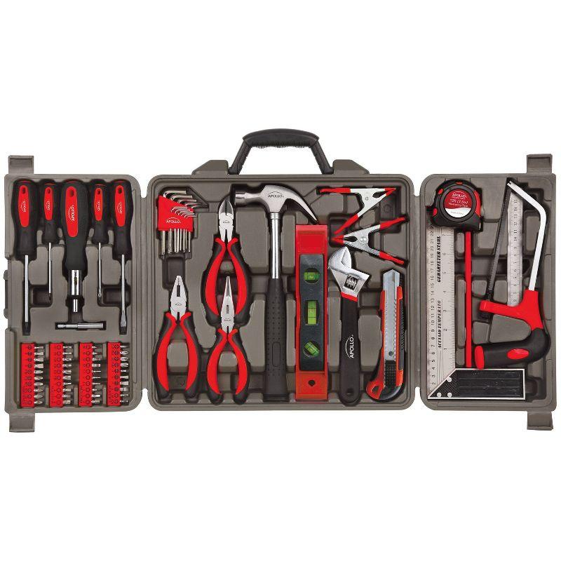 Apollo 71-Piece Red and Black Household Tool Kit with Steel and Rubber