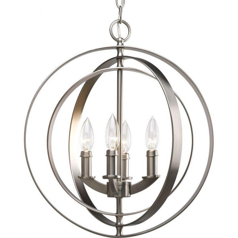 Progress Lighting Equinox 4-Light Foyer Pendant, Steel, Burnished Silver, No Shade