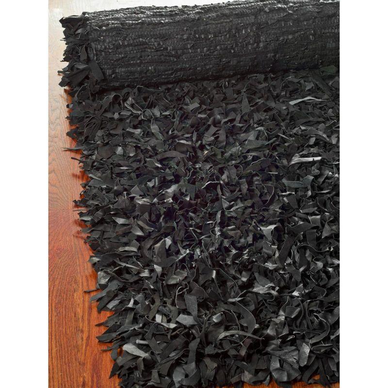 Leather Shag LSG511 Handwoven Area Rug - Black - 8'x10' - Safavieh