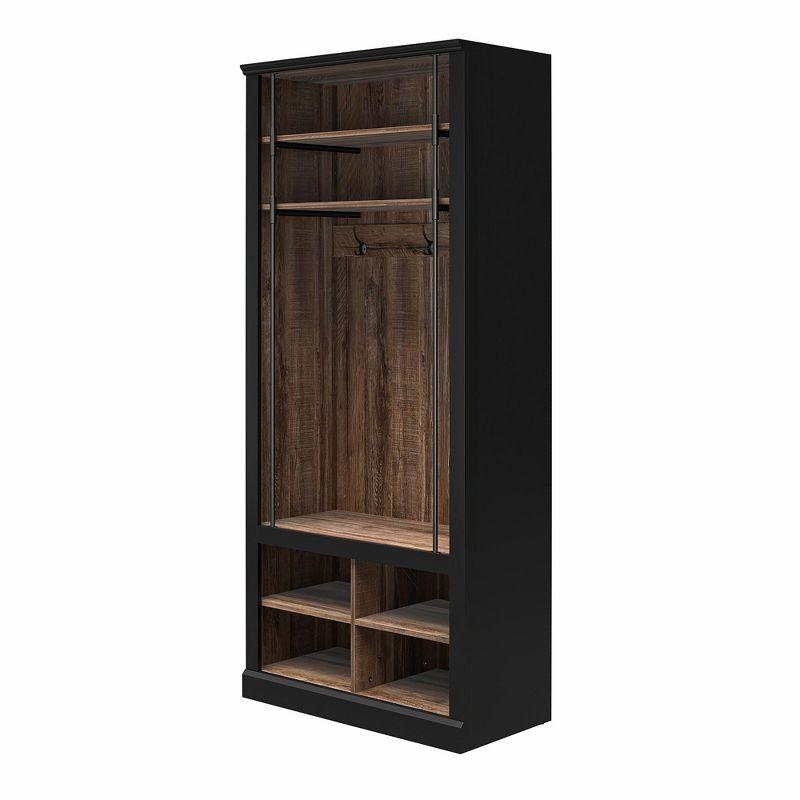 Ameriwood Home Hoffman Entryway Hall Tree with Bench and Storage Cubbies, Black and Walnut