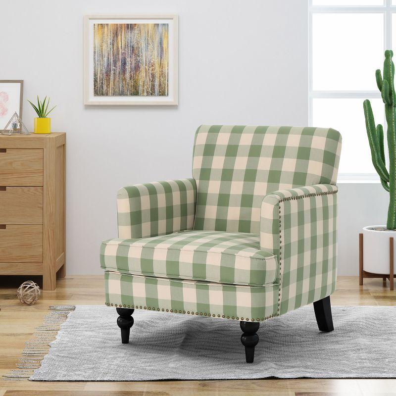 Breezy Hillside Green Checkerboard Handcrafted Wood Club Chair