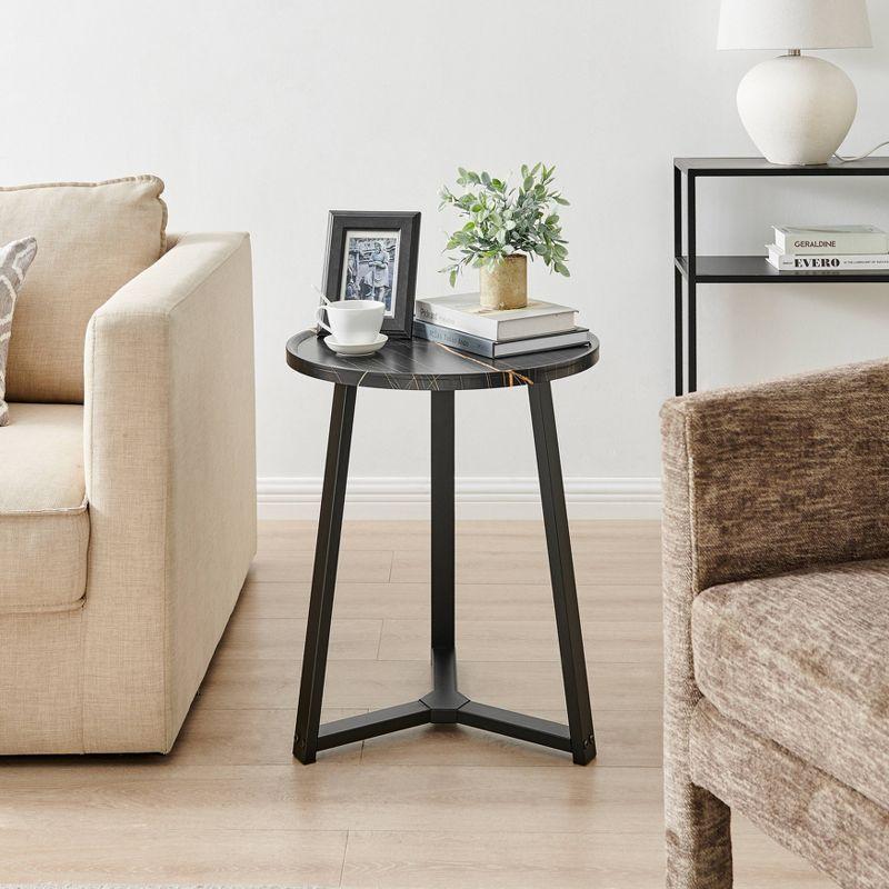 Danya B. 23.3"x19.7" Harper Round Mid-Century Side Accent Table with Modern Pedestal Legs Black Marble/Black: Chic Furniture for Living Room
