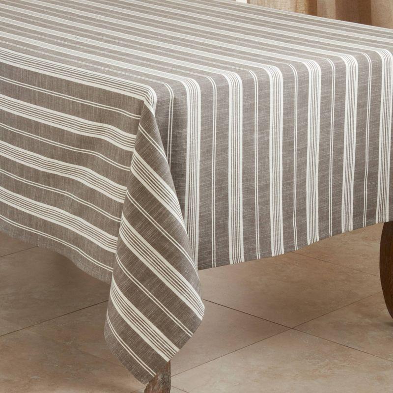 70" Cotton Striped Tablecloth Gray - Saro Lifestyle: Square, Machine Washable, Plain Weave, 100% Cotton