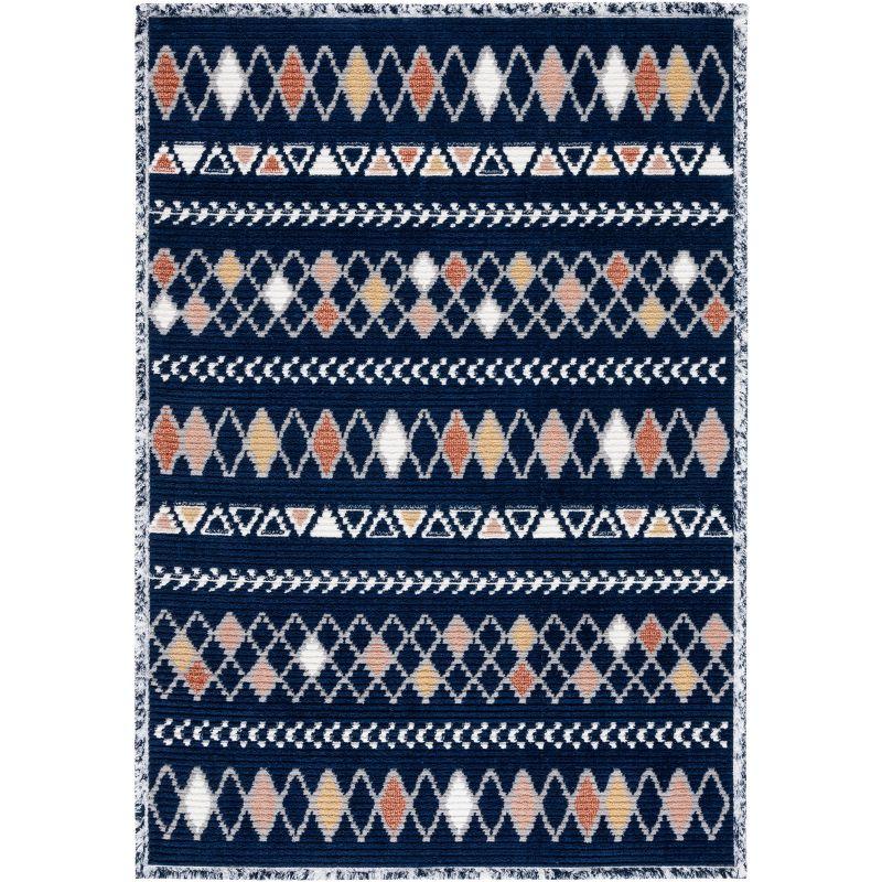 Navy and Multicolor Hand-knotted Rectangular Synthetic Rug