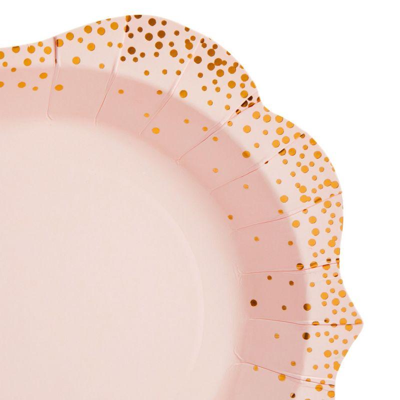 Sparkle and Bash 24 Pack Pink Disposable Serving Trays, Gold Foil Polka Dotted Party Platters, 9 x 13 In