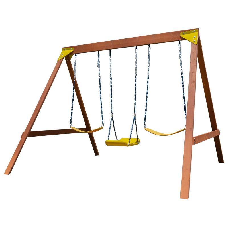 Brighton Outdoor Wood Swing Set with 3 Yellow Swings