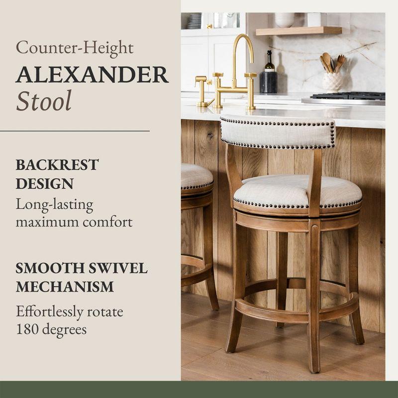 Maven Lane Alexander Kitchen Bar Stool in Weathered Oak Finish w/ Sand Color Fabric Upholstery