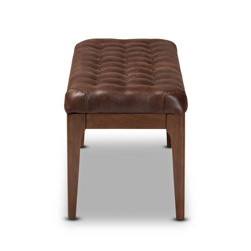 Walsh Faux Leather Upholstered and Wood Ottoman Dark Brown/Walnut Brown - Baxton Studio: Elegant Rectangular Bench, Polyester Upholstery