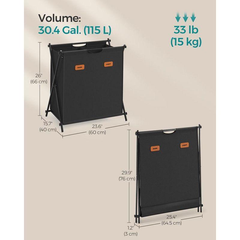 SONGMICS Laundry Hamper, Laundry Basket, Laundry Sorter 2 Sections, Collapsible X-Frame, Clothes Organizer with Customizable Labels, Ink Black