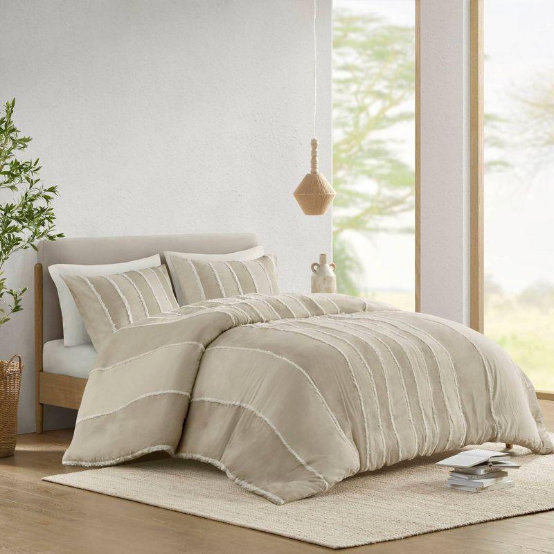 INK+IVY Shay 3 Piece Striped Cotton Duvet Cover Set