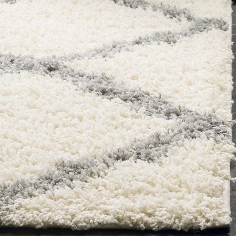 Ivory and Grey Synthetic 4' Square Trellis Shag Rug