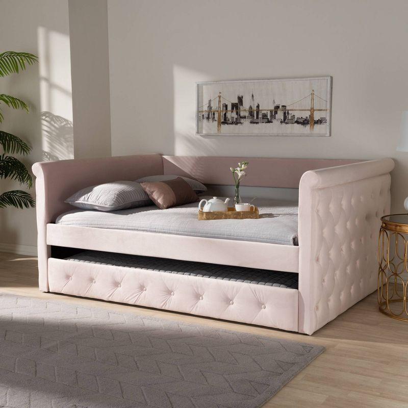 Amaya Velvet Daybed with Trundle - Baxton Studio