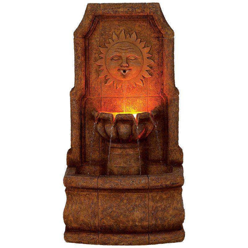 John Timberland Outdoor Wall Water Fountain with Light LED 37" High 2 Tiered Sun Face for Yard Garden Patio Deck Home