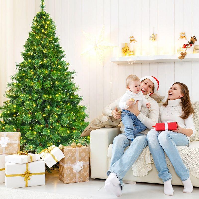 Costway 6ft\7ft\8ft Pre-lit Hinged Christmas Tree w/ 777\1233\1913 Glitter Tips & Pine Cones