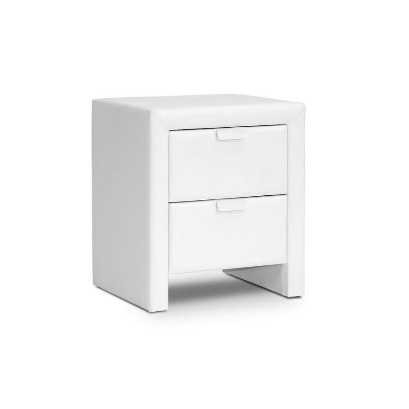 Sleek White Faux Leather 2-Drawer Contemporary Nightstand