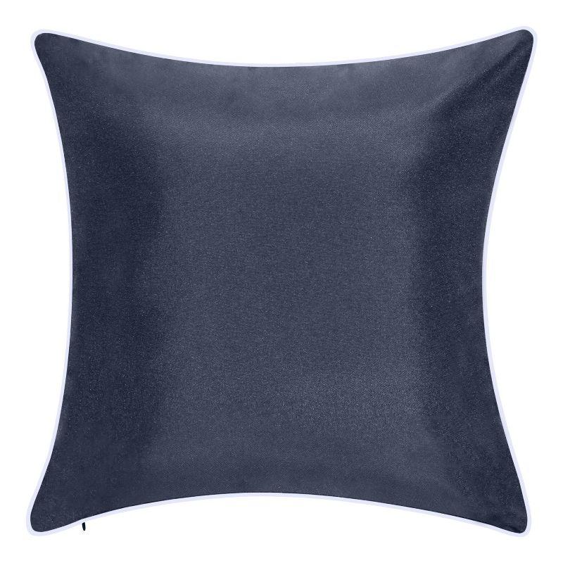 Navy and White Embroidered Floral Square Throw Pillow