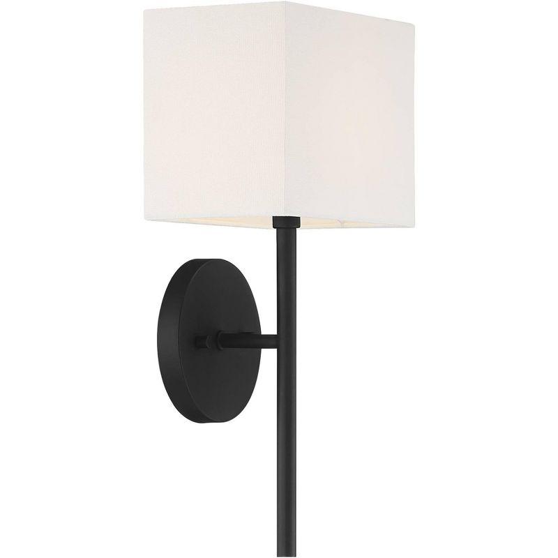 Possini Euro Design Favreau Modern Wall Light Sconce Black Hardwire 8" Fixture Rectangular Linen Fabric for Bedroom Bathroom Vanity Reading Hallway